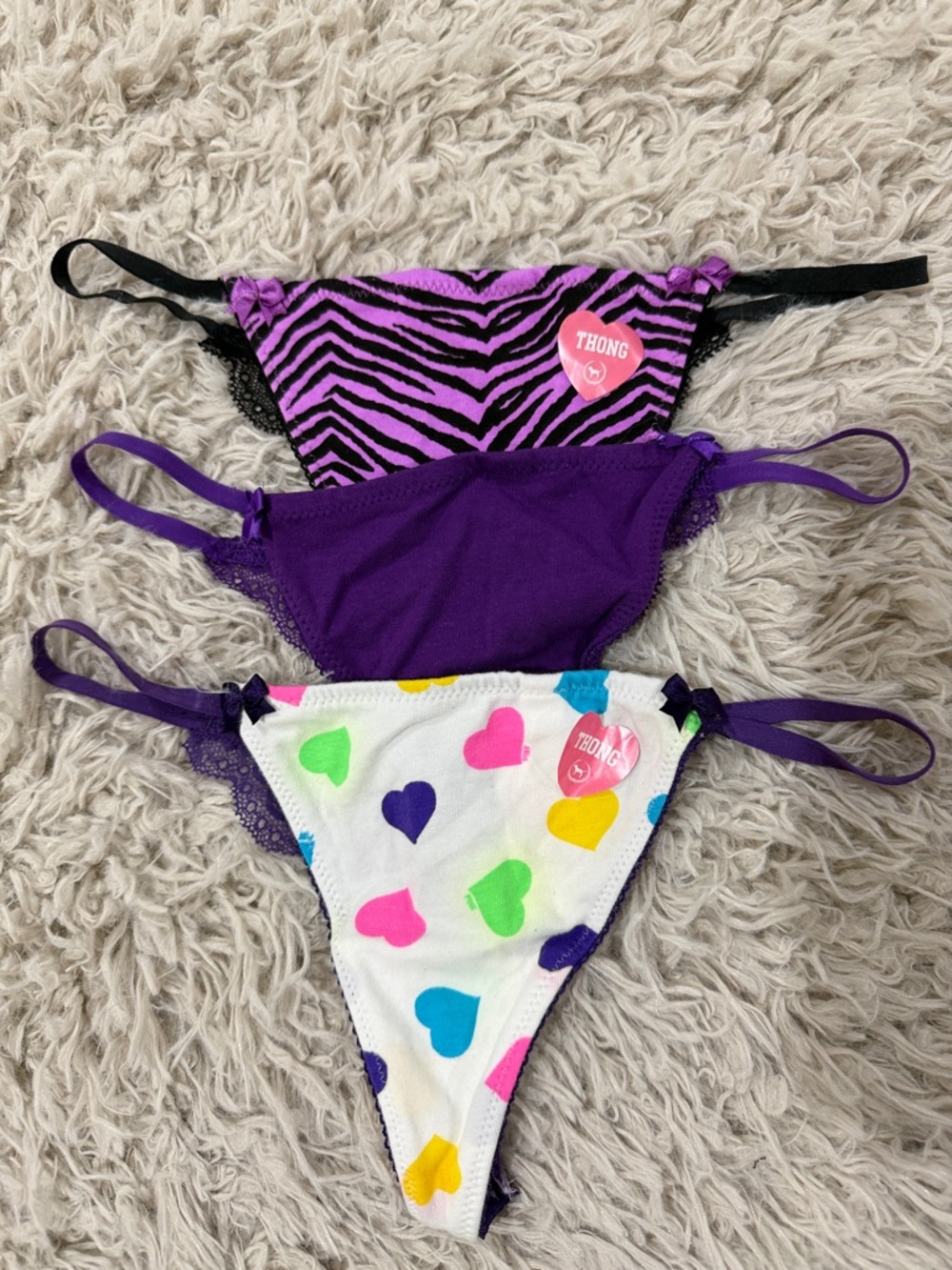 Set of 3 NWT Y2K Victoria’s Secret PINK Extra Low Rise Lace V String Purples S